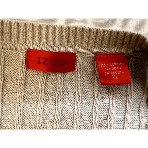 Izod 100% Cotton Beige V-Neck Cable Knit Sweater, NWT, Mens XL, $65 Retail - Picture 9 of 14